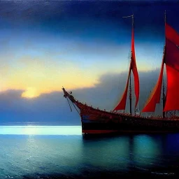 portrait of 'Gokstad viking ship on rought sea',open sail painted red a nd white,vikings,ancient metal armor,horned helmet, snow, cold, painting by gaston bussiere, greg rutkowski, yoji shinkawa, yoshitaka amano, tsutomu nihei, donato giancola, tim hildebrandt, evan lee,oil on canvas, cinematic composition, extreme detail,fit full head inside picture,16k