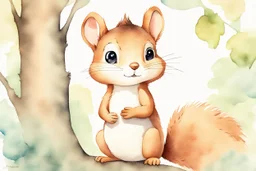 Close-up portraits, watercolor loose dreamy backdrop vintage watercolor illustration of a cute 1920, squirrel getting ready for bed. in its right hand it has a rabbit plushie, studio Ghibli anime style. huge eyes, soft light,uhd pictures, airbrush art, glossy/glossy, by Hajime Soroyama, let nature take its course. Mindlessness is invincible, soft, light yellow coloring, side view. Damien Hirst, creative Commons attribution, painted in a dainty neutral style with soft light co