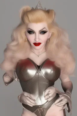 Madonna as evil queen in leather, voluptuous,