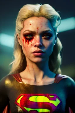 portrait, sweet Shakira, make-up, angry, Realistic image, retro pop, 60s, supergirl, lycra, minimal, blood, sweat, Color background, photo studio, concept art, smooth, unreal engine 5, god lights, ray tracing, RTX, lumen lighting, ultra detail, volumetric lighting, 3d, finely drawn, high definition, 4k.