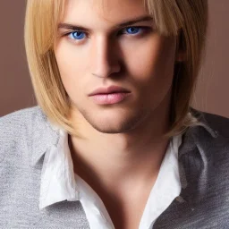 Man with blond straight hair and brown eyes