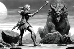 [art by Ray Harryhausen] Echo will do it… she is able to do it… Echo: her name says all, she is a natural sonar, you can feel it. Echo stands rigid, her staff planted firm against the planks. Her breathing slows, deliberate, her eyes half-lidded as she focuses inward. The world around her blurs until all that remains is the ebb and flow of unseen life beneath the water—the slow, measured breathing of something vast, something coiled in wait. She opens her mouth, speaking in a hushed, resonant so