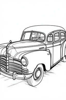 Outline art for coloring page OF A 1943 TOY CHEVROLET SEDAN, coloring page, white background, Sketch style, only use outline, clean line art, white background, no shadows, no shading, no color, clear