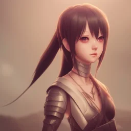 Anime girl cute neck head portrait, warrior costume, village, meditation, 8k quality