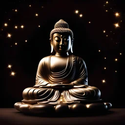 Meditating Buddha made of shiny marble, dark background, starlights, magical, divine, peaceful, soft lighting, surreal,
