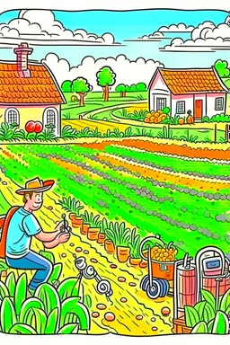 hand painted smart farming cartoon