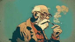 Old man smoking comic style