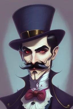 Strahd von Zarovich with a handlebar mustache wearing a top hat acting kawaii