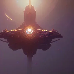 huge ornate spaceship made of brass flying through space, dramatic lighting