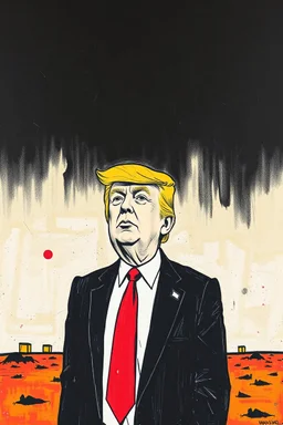 trump standing in gaza in the style of basqiat