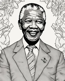 coloring page for teens, simple outlines art, bold outlines, clean and clear outlines, no tones color, no color, no detailed art, art full view, wide angle, white background, Nelson Mandela