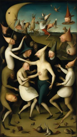 Hieronymus Bosch style , nightmares a lot of crazy’ people dancing