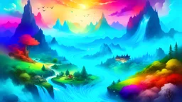 Fantasy landscape transforming into a flowing painted art landscape