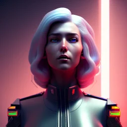 White hair, military Woman, captain, army, cyberpunk, neon, highly detailed, art stations, concept art, smooth, unreal engine 5, god rays, ray tracing, RTX, lumen lighting, ultra detail, volumetric lighting, 3d, finely drawn, high definition, high resolution, gradient background