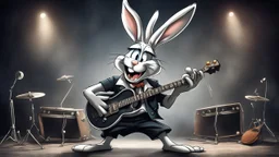 Bugs bunny deppressed doing music rock and roll dark heavy metal on a scene