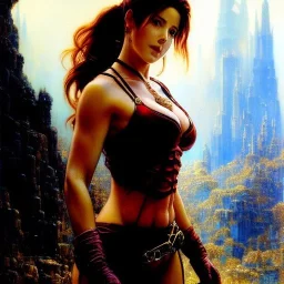 Drawing of beautiful face,'beautiful,Busty fit 'Claire Redfield',intense stare, ancient skintight armor, balanciaga fashion clothe painting by gaston bussiere, greg rutkowski, yoji shinkawa, yoshitaka amano, tsutomu nihei, donato giancola, tim hildebrandt Oil on canvas, cinematic composition, extreme detail,fit full head inside picture,16k