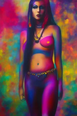 Full body portrait, painting, medium shot lady HippieGoth