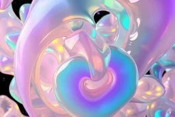 create A picture of hypnotic colored translucent 3D complex structures evolving and morphing, fluid geometry shifting between organic and geometric forms, iridescent glass material with internal glow ,instances must have random translucent material smooth camera orbit, galaxy background, seamless motion, cinematic lighting, generative art style.