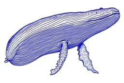 a drawing of a whale in acrylic paint marker style. Blue whale, white background.