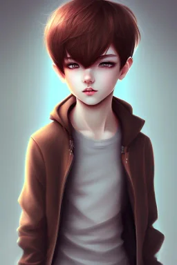 Shota, cute, brown hair, portrait, shy, blushing