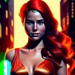 portrait of mary jane watson, red hair, green eyes, black tanktop, intricate, elegant, glowing lights, highly detailed, comic style, artstation, concept art, smooth, sharp focus, illustration, art by wlop, mars ravelo and greg rutkowski