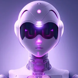 Cute hijab woman in a robotic suit,purple and pink backlight, profile