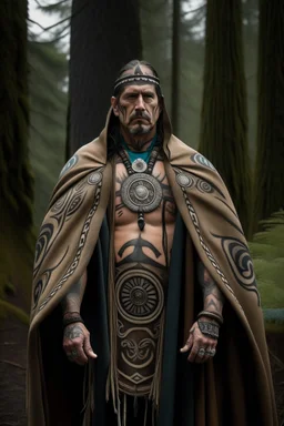 celtic native american warrior with tribal tattoos and cloak