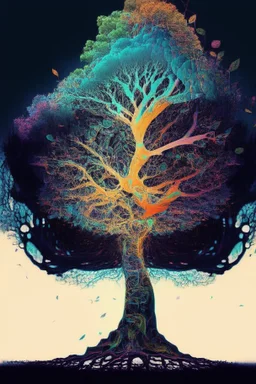 Tree of life, glitch art, impresionism