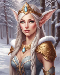 Snow Elf, digital art, hyper-detailed, light colors, 8k oil painting