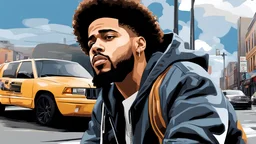 jcole, walk in street rapper, Realistic, sharp, digital art, ultra detailed, High quality, 8K, ultra detailed, High quality,