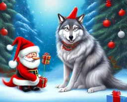 Christmas Wolf and Cat