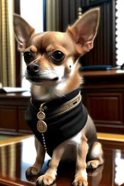 picture of a chiwawa dog being the president of Mexico