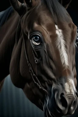 Horse with overly realistic human eyes, scary