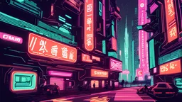 futuristic city with neon signs similar to the movie blade runner
