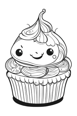 outline art for cute Cupcake coloring pages with sitch, white background, Sketch style, full body, only use outline, toddlers style, clean line art, white background, no shadows and clear and well outlined.