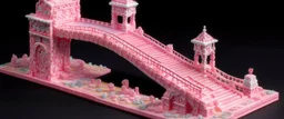 A light pink mystical bridge made out of candy designed in ancient Greek mosaics painted by the Limbourg brothers