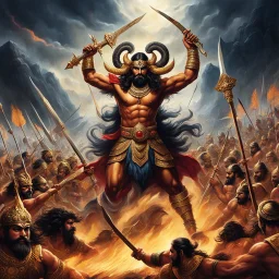 Upon reaching Lanka, a fierce battle ensued between Ram and Ravana. The clash of their powers shook the earth, and the heavens themselves seemed to tremble. Ravana, with his ten heads and twenty arms, unleashed a torrent of dark magic and formidable weapons, seeking to overpower Ram. But Ram, armed with his divine bow and arrows, fought valiantly. His arrows pierced through the ranks of Ravana's demon army, striking fear into their hearts. With each strike, Ram displayed his mastery over divine