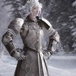 smooth hyper realistic, beautiful Japanese snow knight robot in crown, pale colors, dark cosmos background, extremely sharp detail, finely tuned detail, ultra high definition, 8 k, unreal engine 5, ultra sharp focus, accurate sword wings, positive smile, lot of details, fit within portrait, Ambiance winter, perfect composition, perfect hair, perfect hands, finger up gestures