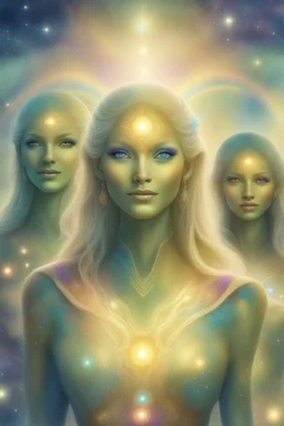 cosmic woman, blue skin,beautiful ufos rainbow, admiral from the future, galactic confédération, fine whole face, crystalline skin, expressive purple eyes,rainbow, smiling lips, very nice smile, costume pleiadian, Beautiful tall woman pleiadian Galactic commander, ship, perfect datailed golden galactic suit, high rank, long blond hair, hand whit five perfect detailed finger, amazing big puple eyes, mouth, high définition lips, cosmic happiness, bright colors,smile