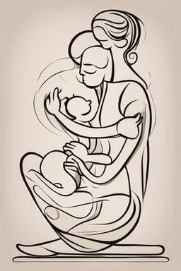 Abstract Picasso style drawing of a woman making pilates with a baby. No faces. Outline only