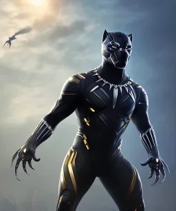 black panther, golden armor suit, full body close up, soft light atmosphere, light effect，vaporwave colorful, concept art, smooth, extremely sharp detail, finely tuned detail, ultra high definition, 8 k, unreal engine 5, ultra sharp focus