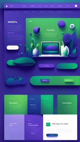 simple art style that show webiste's home page use bright green and dark blue-purple