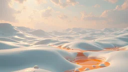 landscape covered in milk and honey that looks futuristic with futuristic lighting, realistic rendering