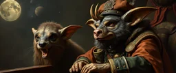 gremlin dog bison badger star ship captain in the style of Rembrandt