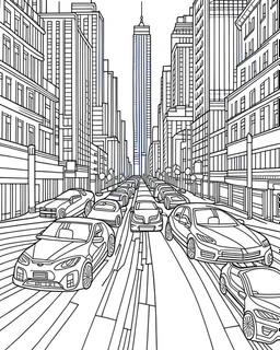 New York City roads coloring page, full body (((((white background))))), only use an outline., real style, line art, white color, clean line art, white background, Sketch style.