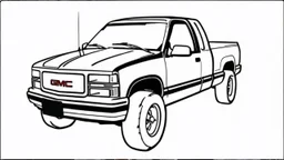redraw this image of a 1991 GMC sierra with extended cab and the larger mirrors, line art with improved quality