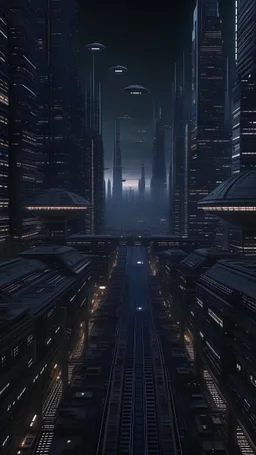 futuristic busy dark alien city, spaceships, star wars, 4k, hyperrealistic