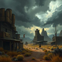 a large wild west down with gloomy skies fantasy art