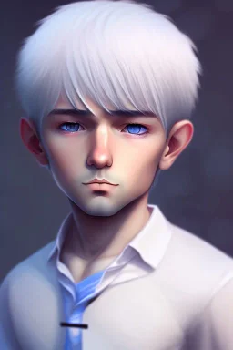 Shota, cute, portrait, white hair, blue eyes, shy