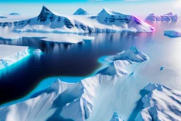 Extreme long shot, Birds Eye view, Antarctica skyline, smooth, god rays, unreal engine 5, ray tracing, RTX, lumen lighting, ultra detail, volumetric lighting